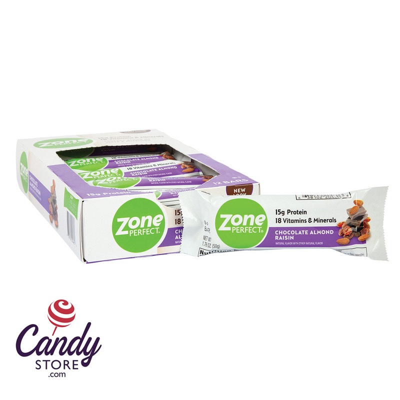 Zone Bars Chocolate Almo Raisin Bar 1.76oz – 12ct