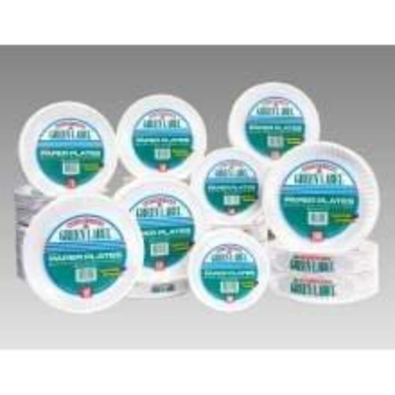 AJM Packaging White Uncoated Green Label Paper Plate, 9 inch – 1